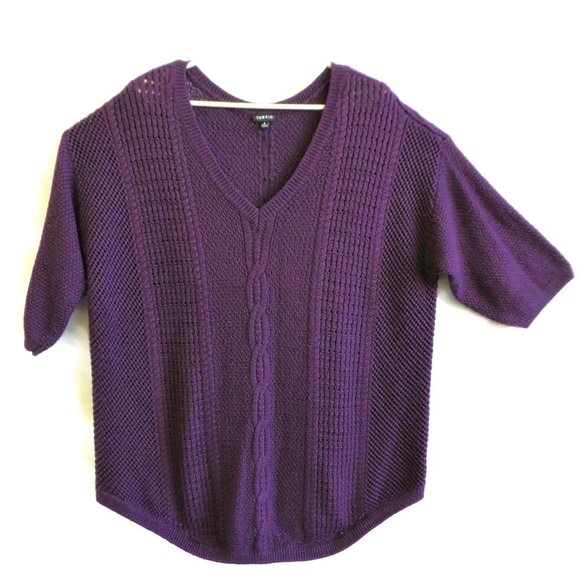 Torrid V Neck Sweater Tunic Metallic Purple Cable 3D Knit WooL Blend 4X - Picture 1 of 11